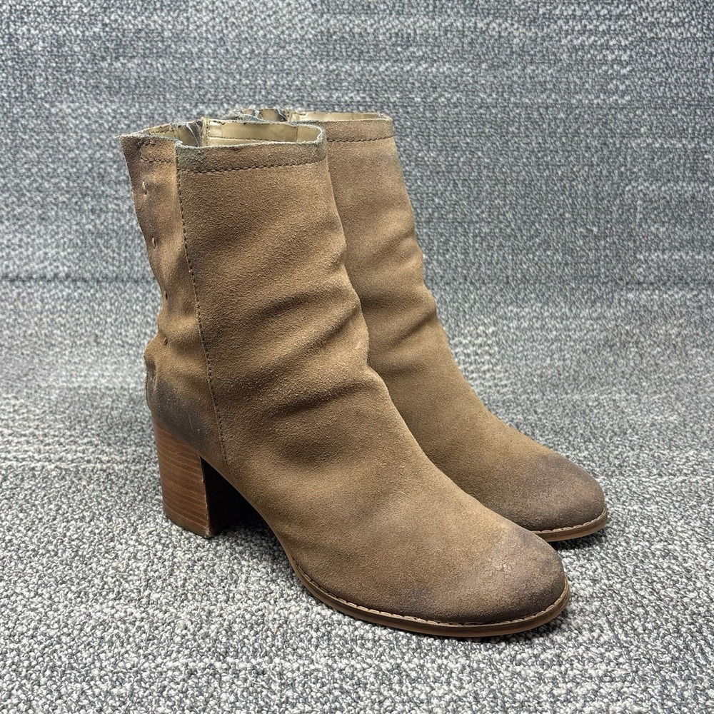 Seychelles Womens 8 Suede Leather Ankle Boots Brown Tan Block Heel Zip Booties